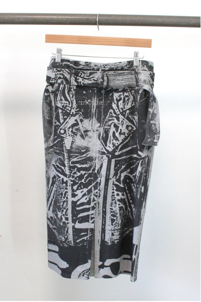 Simon Ungless - Wool Belted Skirt with Biker Jacket Roadkill Print
