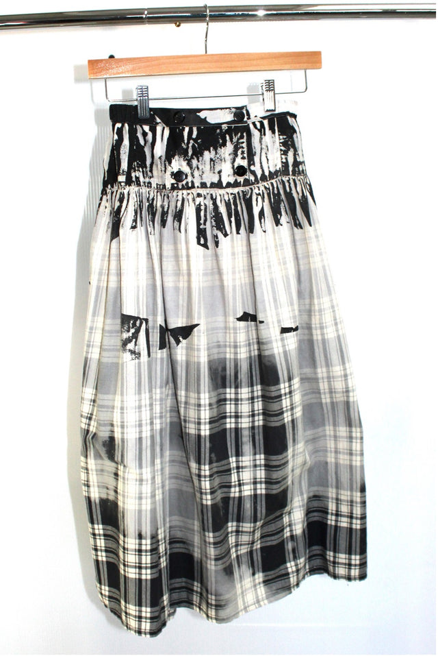 Simon Ungless - Faded Check Wool Skirt w/ Roadkill Print