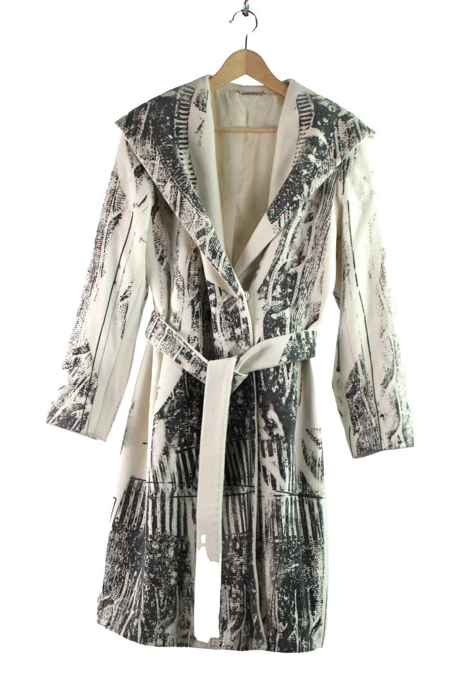 Simon Ungless - Cashmere Wrap Coat with Sweater Roadkill Print