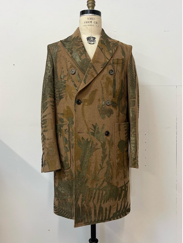 Simon Ungless - Wool Double Breasted Coat with Shades of Gold Roadkill Florals