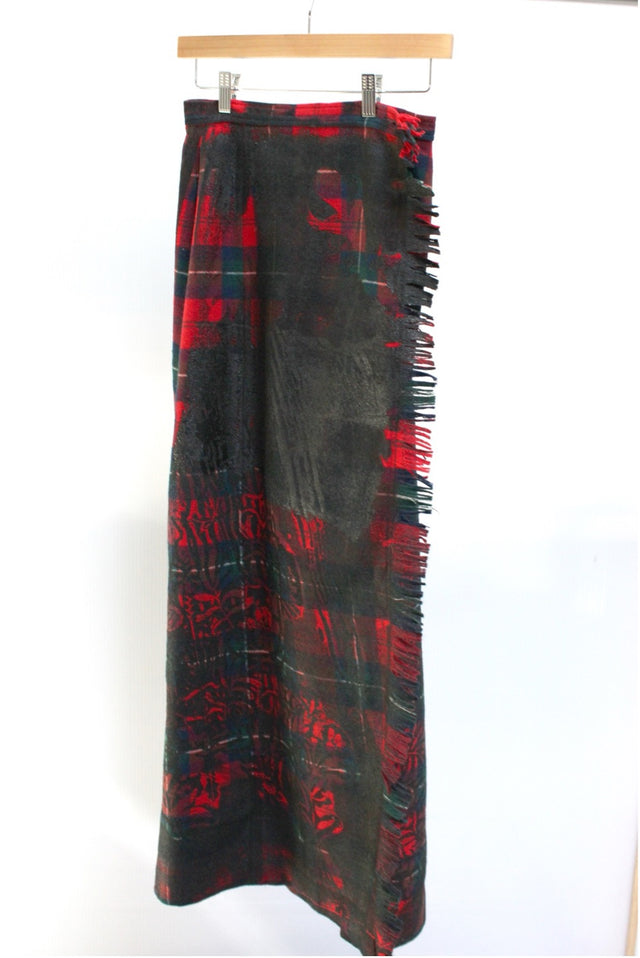 Simon Ungless - Maxi Plaid Skirt w/ Woodblock Roadkill Print