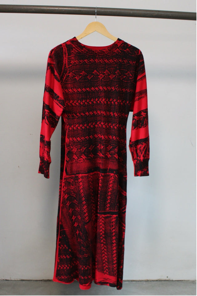 Simon Ungless - Red Jersey Dress with Sweater Roadkill Print