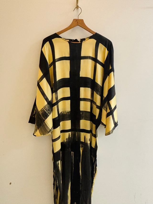 Valerj Pobega - Yellow & Black Charmeuse Dress with Dolman Sleeves