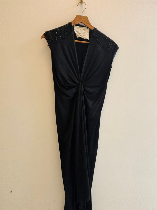 Valerj Pobega - Long Charmeuse Dress with Sequin Shoulder Accents