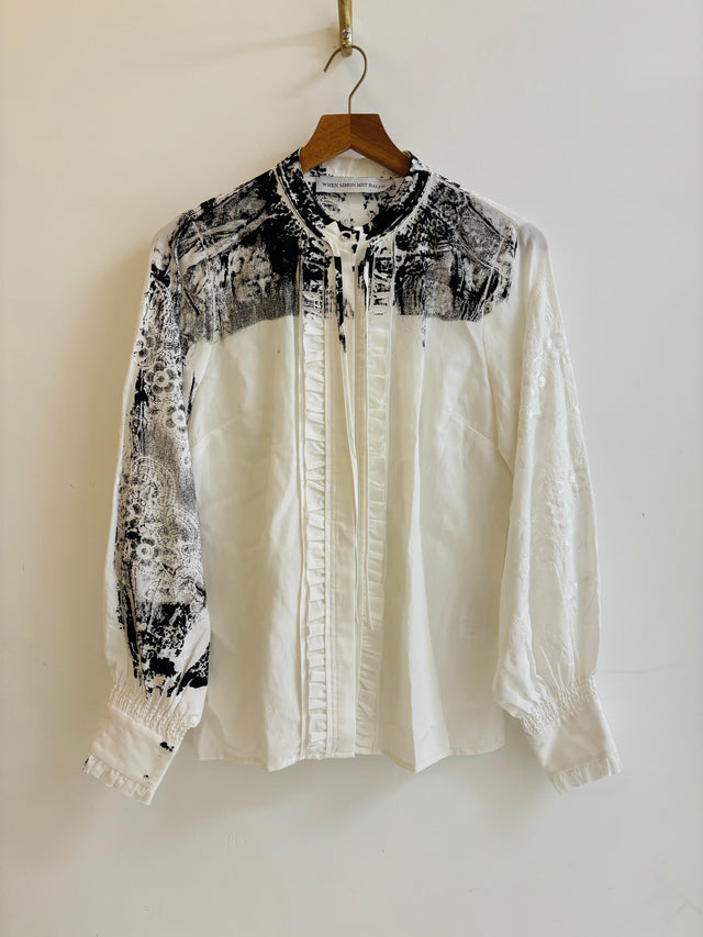 Simon Ungless - Ruffle Shirt with Black Roadkill Embroidery